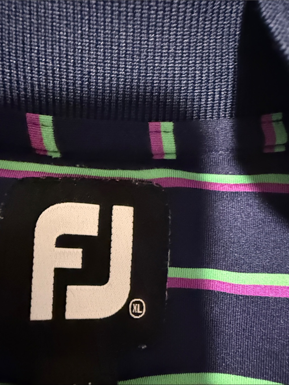 FootJoy Navy Polo with Green and Pink Stripes